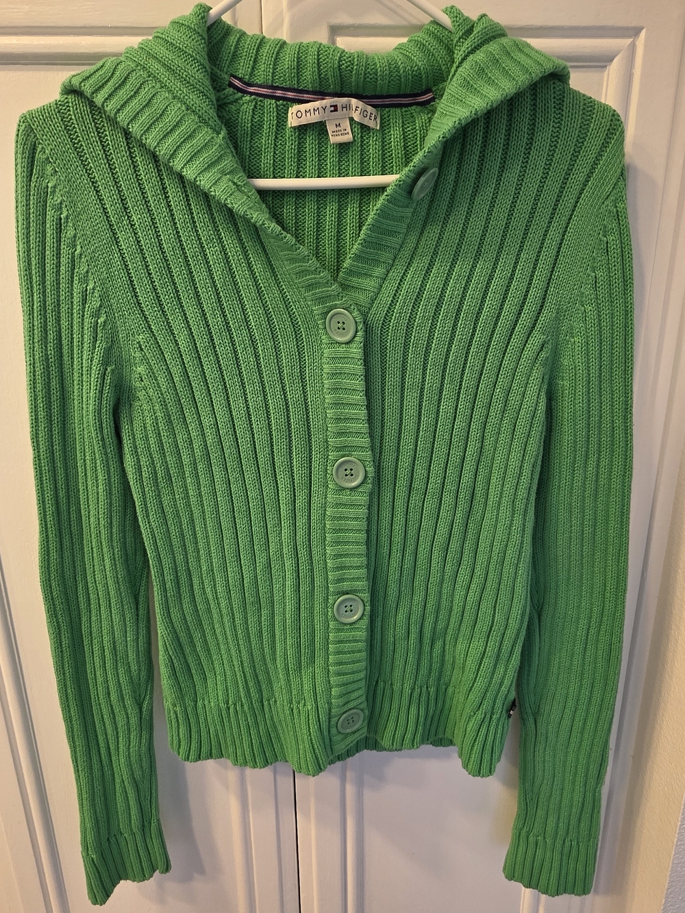 Tommy Hilfiger Women's Bright Green Ribbed Button-Up Cardigan ~ Size Medium - Picture 3 of 11